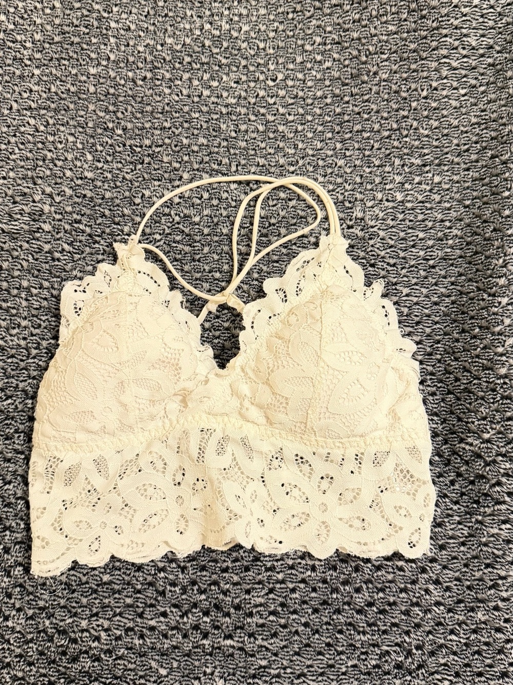 Cream Lace Strappy Bralette with Scalloped Edge